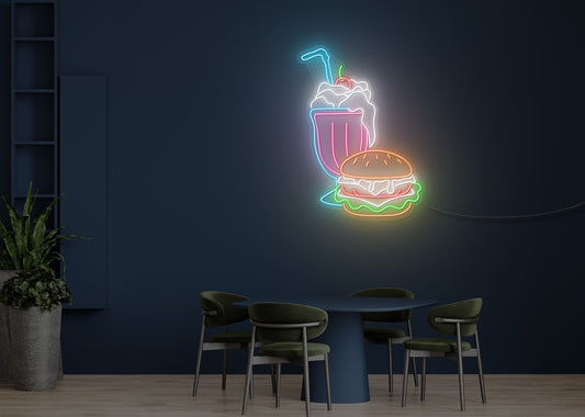 Milkshake & Burger LED Neon Sign