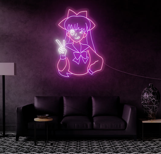 Peace Anime Girl LED Neon Sign