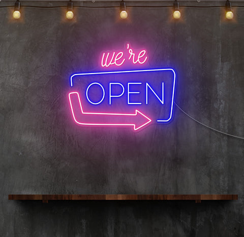 We're Open Arrow LED Neon Sign