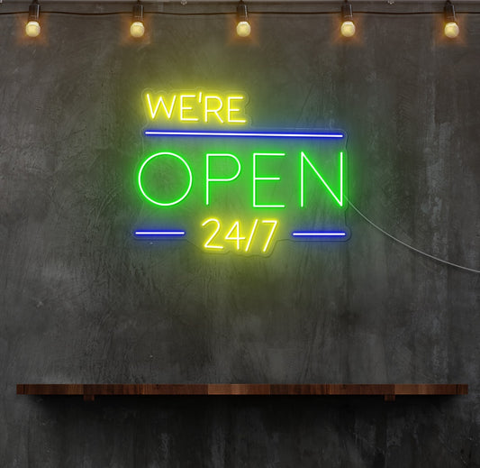 We're Open 24/7 LED Neon Sign