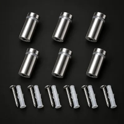Silver wall mounting kit: stand-offs with screws and wall plugs
